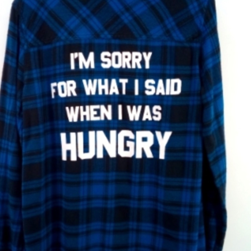 JV ‘I'm sorry for what I said when I was hungry’ Jac Vanek 100% Cotton Sz L Blue